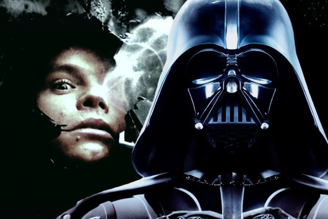 Luke Skywalker confronts Darth Vader in the dark-side cave in Star Wars