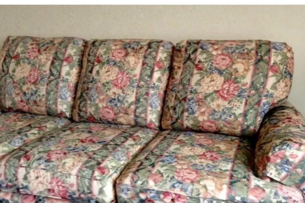 Overstuffed sofa with floral print from the 90s