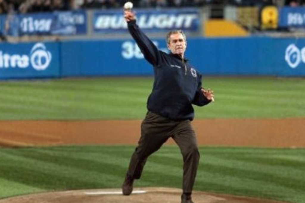 President Bush throwing the ceremonial pitch at Yankee Stadium