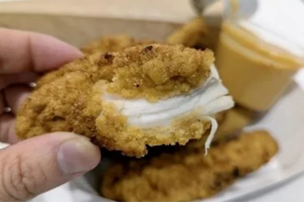Close-up of tender Costco chicken strips