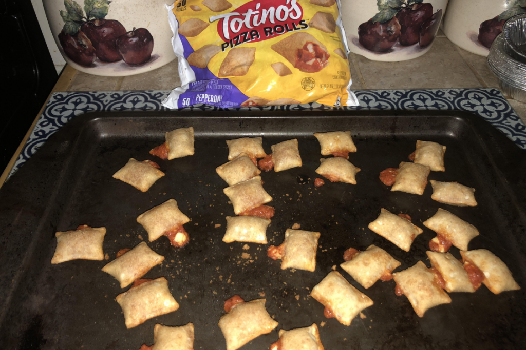 Totino's Pizza Rolls in oven tray