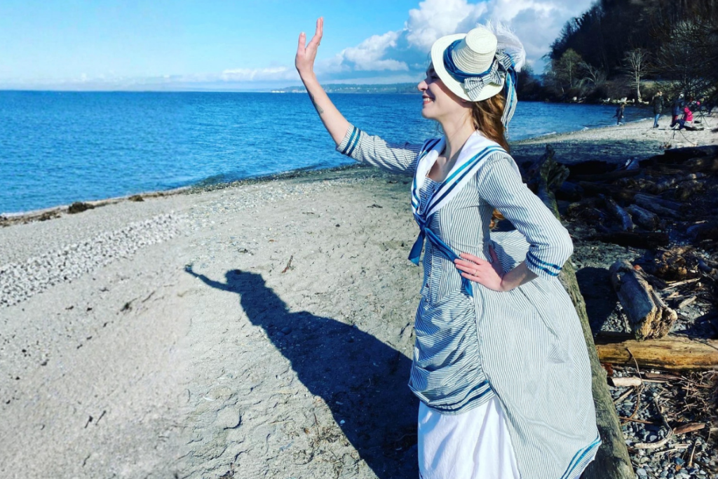 Depiction of a Victorian woman at seaside holiday