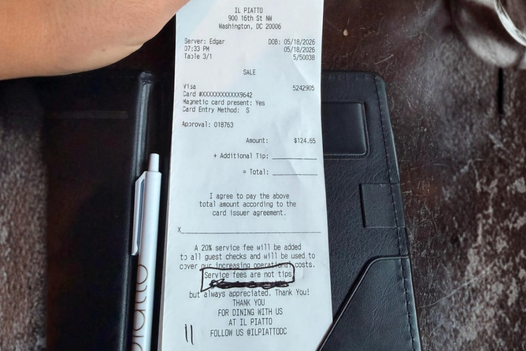 Washing DC tipping culture, featuring receipt from a restaurant