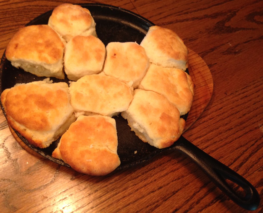 Grandma's homemade biscuits on cast iron pan
