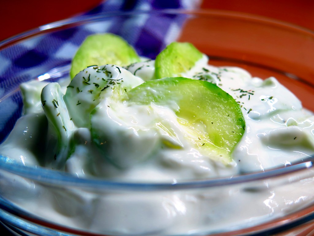Bowl of tzatziki yogurt and cucumber dip for pita breads