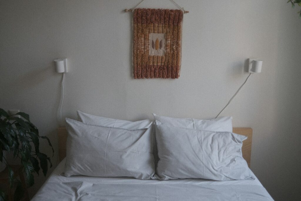 Simple bed and pillows with no headboard