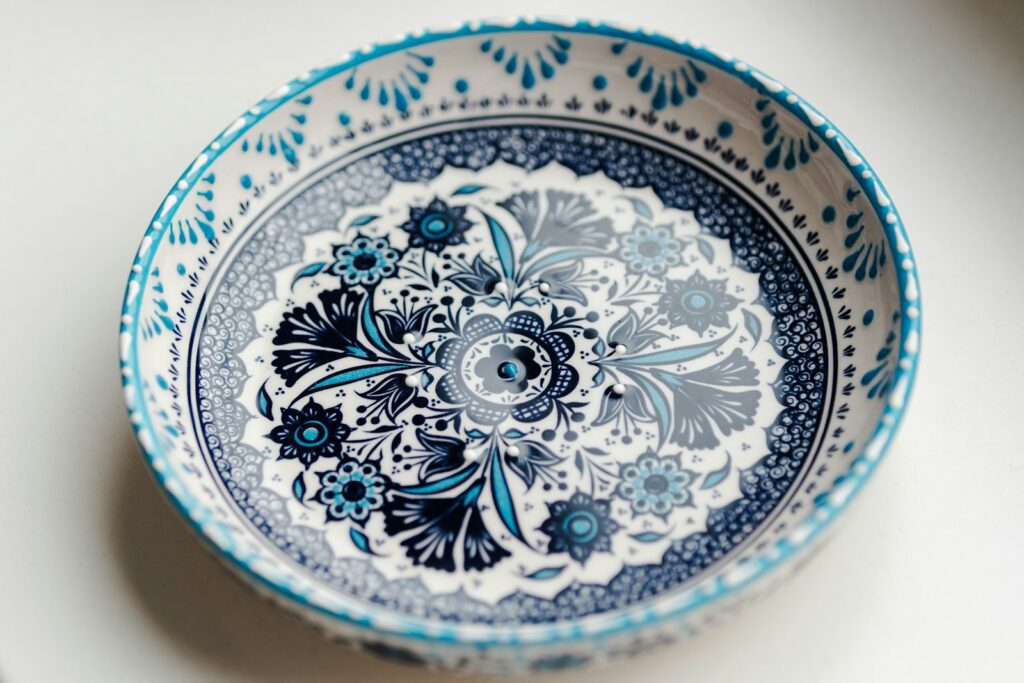 A decorative, floral-patterned bowl.