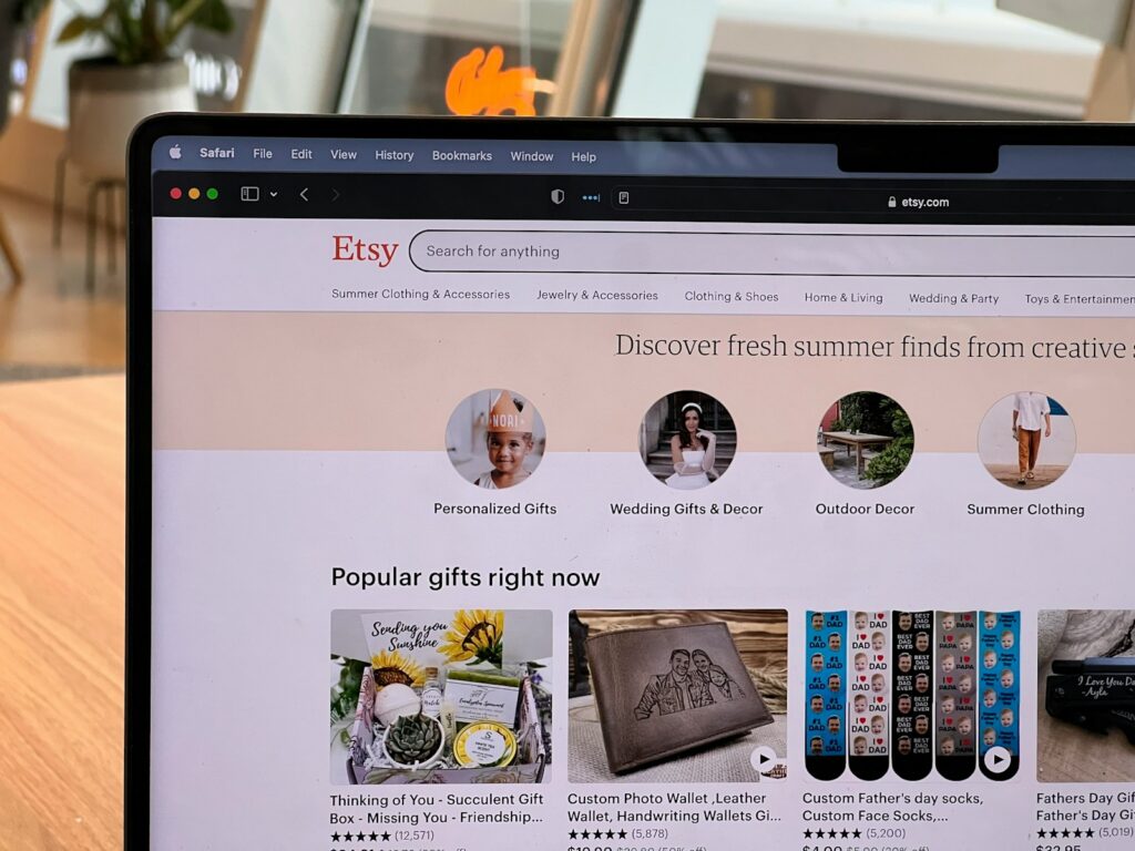 Screenshot of etsy marketplace